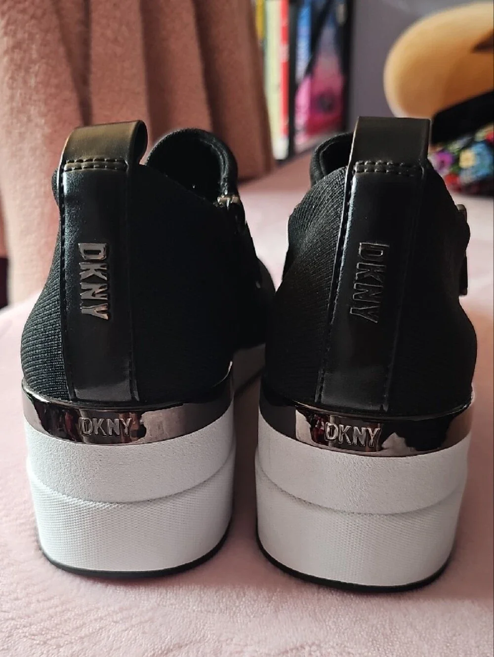 DKNY Black Slip-On Knit Wedge Sneakers - Women